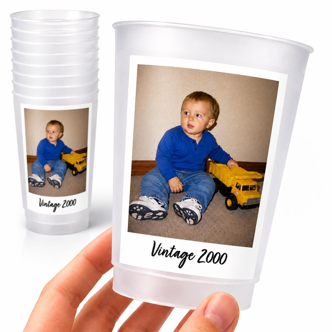 Personalized Frosted Party Cups with Photo, Custom Reusable Party Favors, Picture Keepsake Cups for Birthdays, Graduations, Weddings, Events