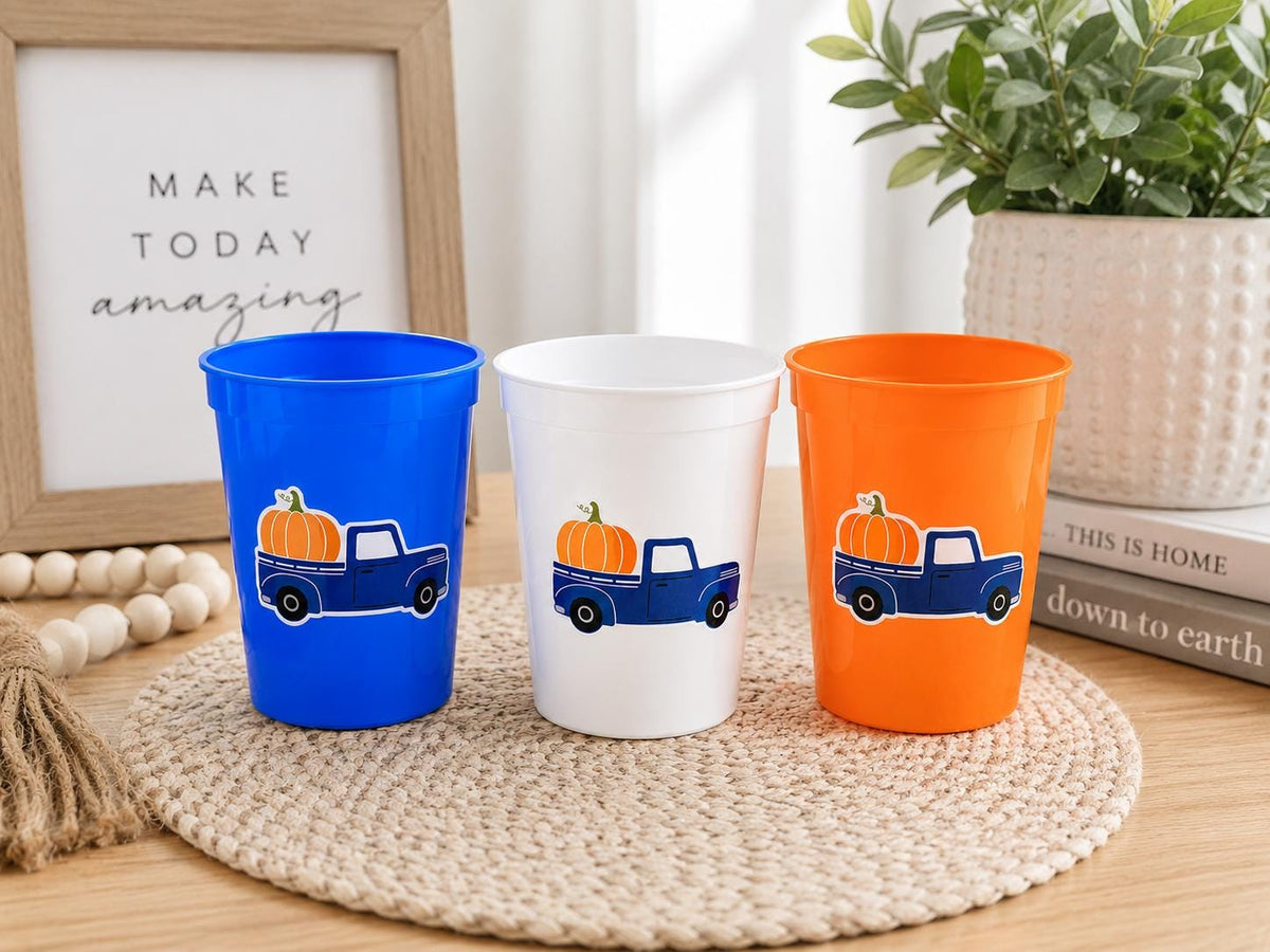 BLUE PUMPKIN TRUCK Cups - Fall Party Cups Truck Birthday Pumpkin Cups Little Pumpkin 1st Birthday Pumpkin Truck Birthday Decoration Fall Cup