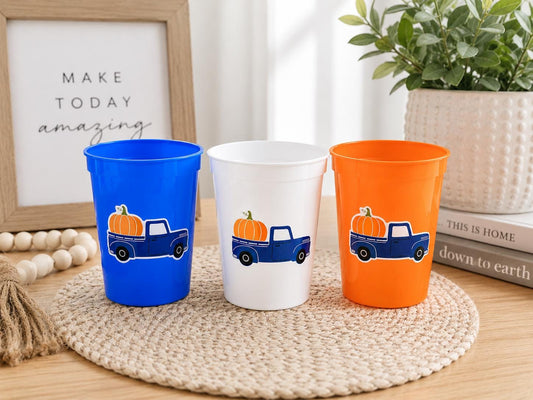 BLUE PUMPKIN TRUCK Cups - Fall Party Cups Truck Birthday Pumpkin Cups Little Pumpkin 1st Birthday Pumpkin Truck Birthday Decoration Fall Cup