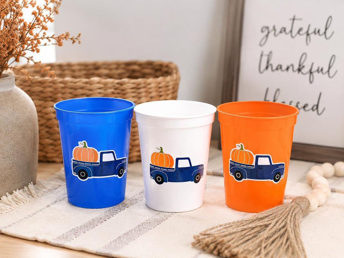 BLUE PUMPKIN TRUCK Cups - Fall Party Cups Truck Birthday Pumpkin Cups Little Pumpkin 1st Birthday Pumpkin Truck Birthday Decoration Fall Cup