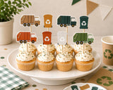 Garbage Truck Cupcake Toppers – Garbage Truck Birthday Decorations – Trash Truck Cupcake Picks – Waste Management Party Decor – Truck Theme