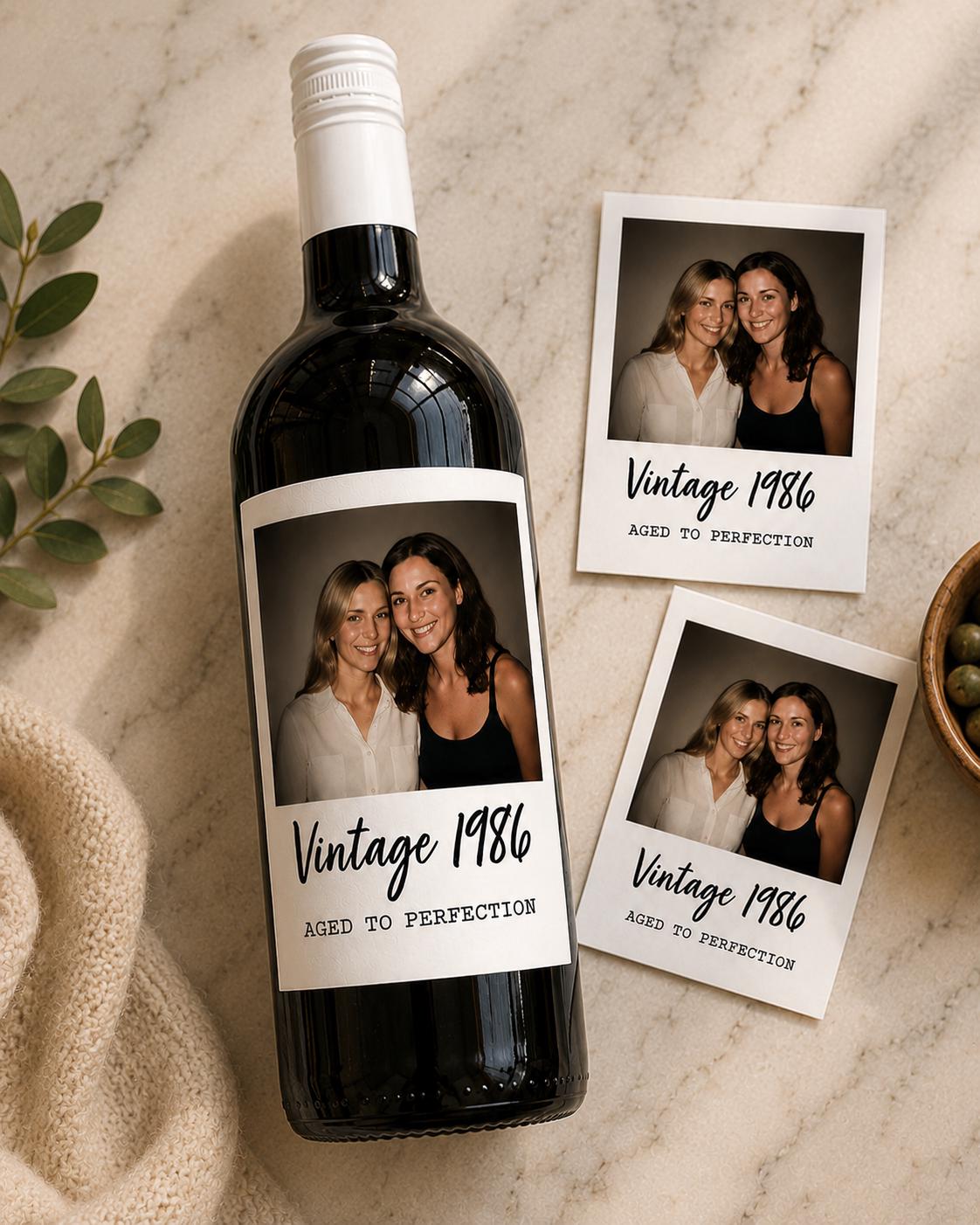 Personalized Wine Bottle Label with Photo | Vintage Year Wine Label | Custom Birthday Gift | Anniversary, Retirement Decor