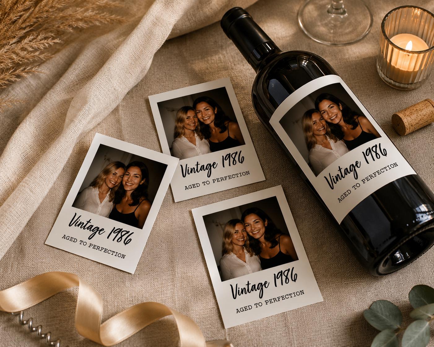 Personalized Wine Bottle Label with Photo | Vintage Year Wine Label | Custom Birthday Gift | Anniversary, Retirement Decor