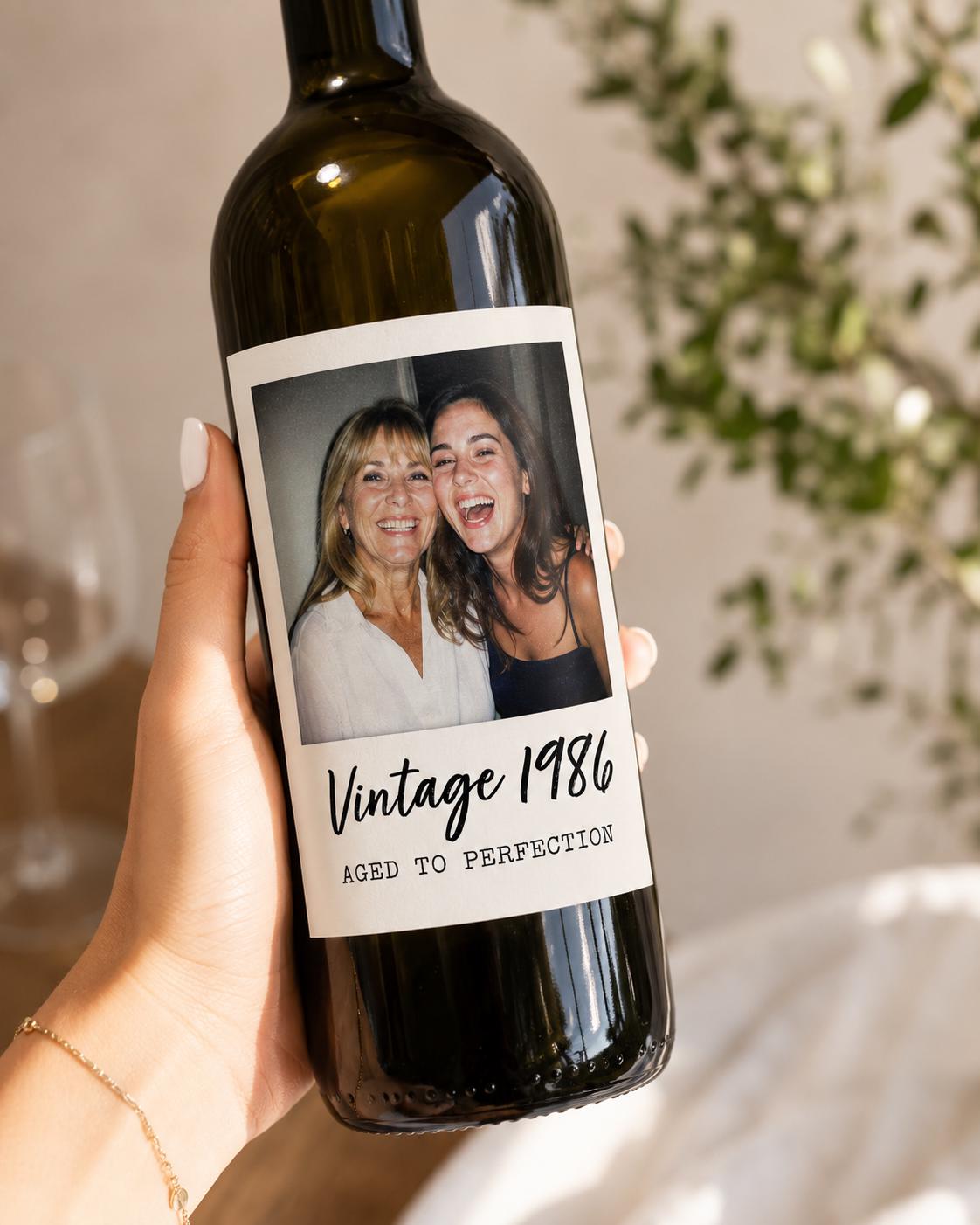 Personalized Wine Bottle Label with Photo | Vintage Year Wine Label | Custom Birthday Gift | Anniversary, Retirement Decor