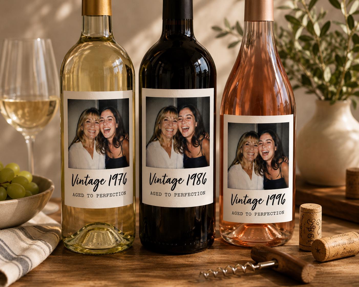 Personalized Wine Bottle Label with Photo | Vintage Year Wine Label | Custom Birthday Gift | Anniversary, Retirement Decor
