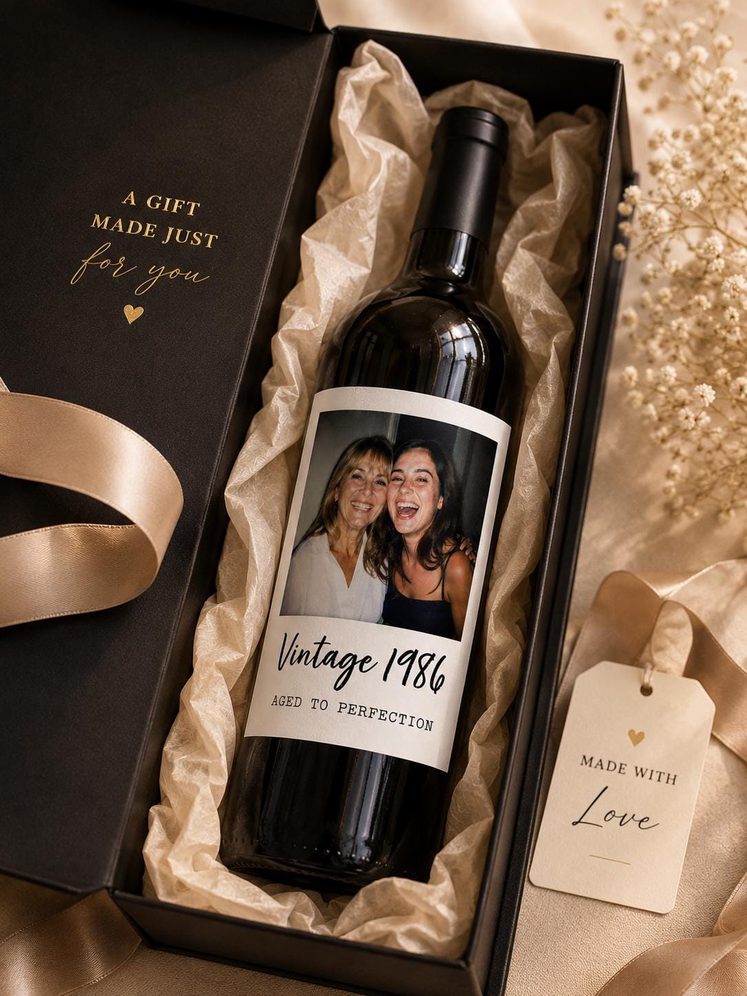 Personalized Wine Bottle Label with Photo | Vintage Year Wine Label | Custom Birthday Gift | Anniversary, Retirement Decor
