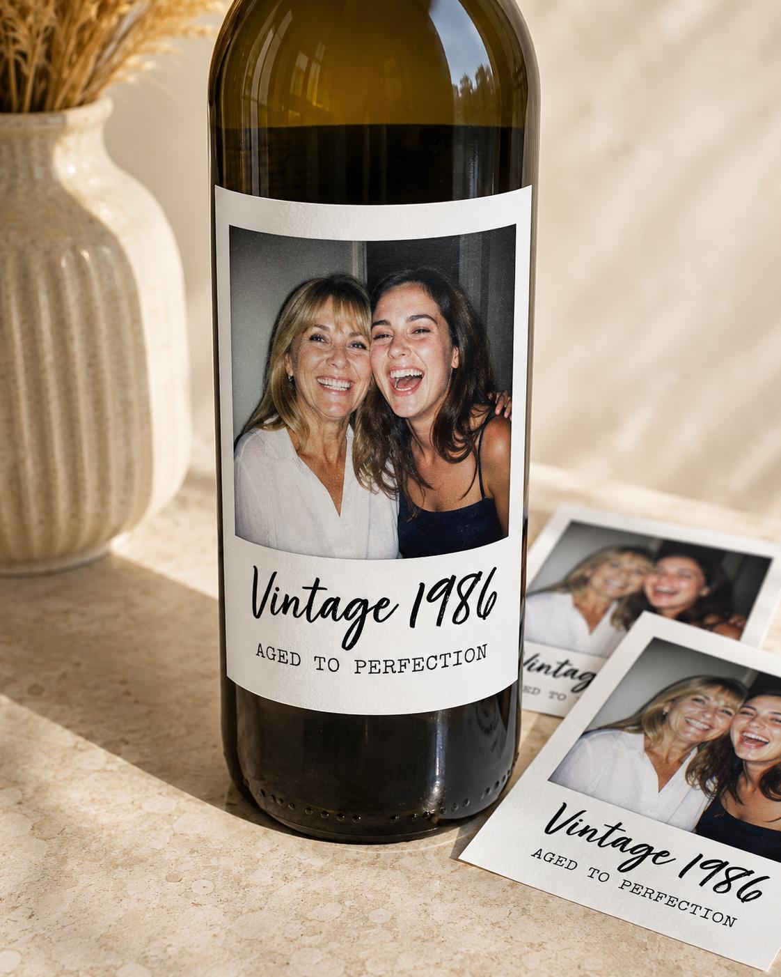 Personalized Wine Bottle Label with Photo | Vintage Year Wine Label | Custom Birthday Gift | Anniversary, Retirement Decor