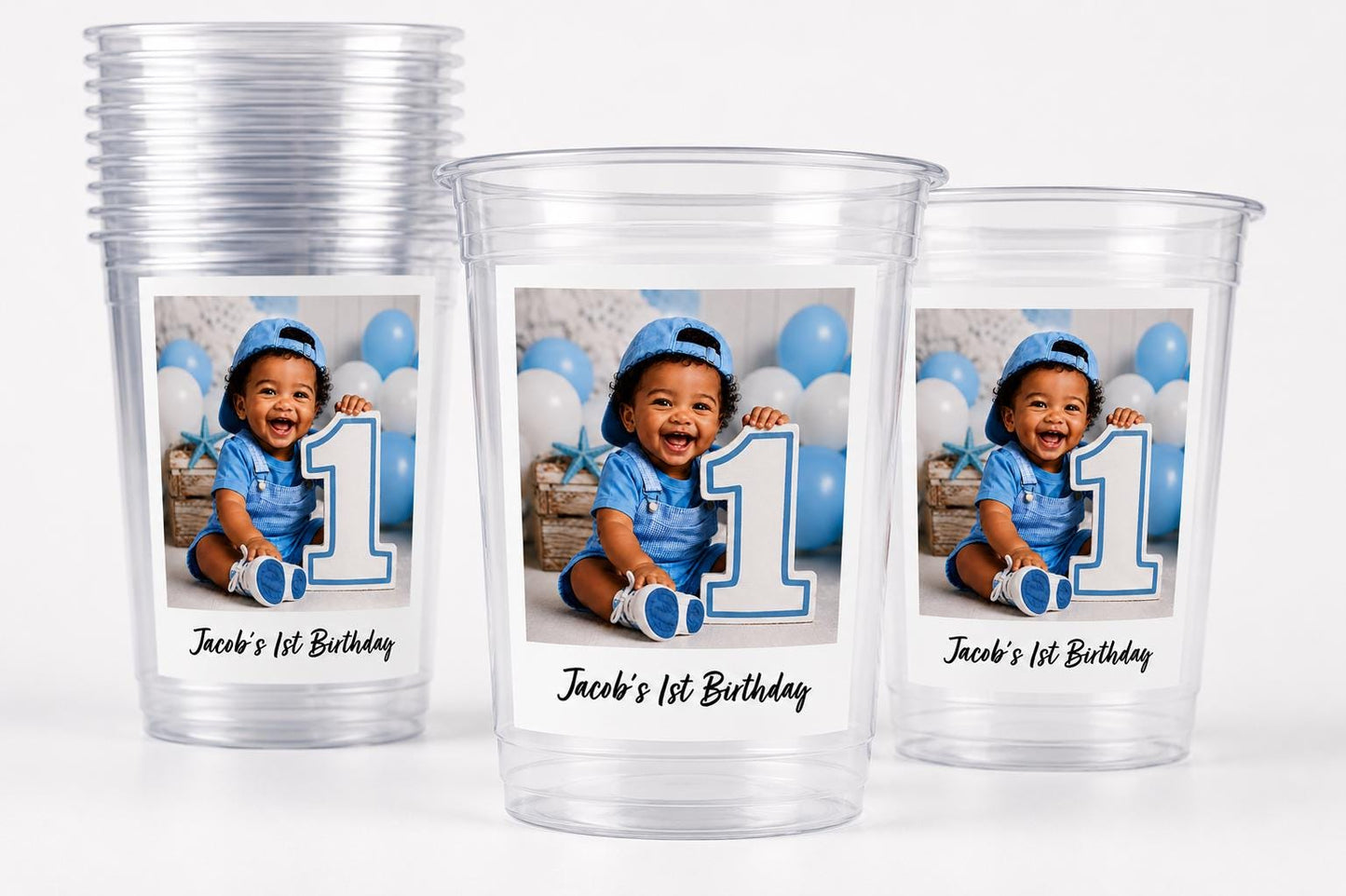 First Birthday Photo Cups | First Birthday Party Cups | 1st Birthday Decorations | Picture Party Favors | Baby Birthday Party Supplies