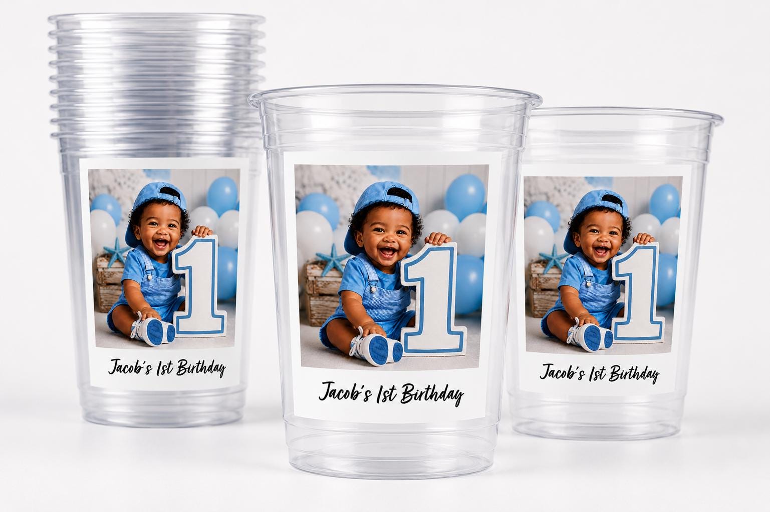 First Birthday Photo Cups | First Birthday Party Cups | 1st Birthday Decorations | Picture Party Favors | Baby Birthday Party Supplies