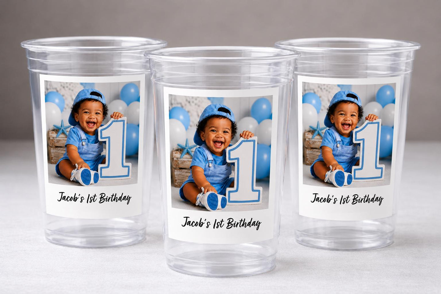First Birthday Photo Cups | First Birthday Party Cups | 1st Birthday Decorations | Picture Party Favors | Baby Birthday Party Supplies