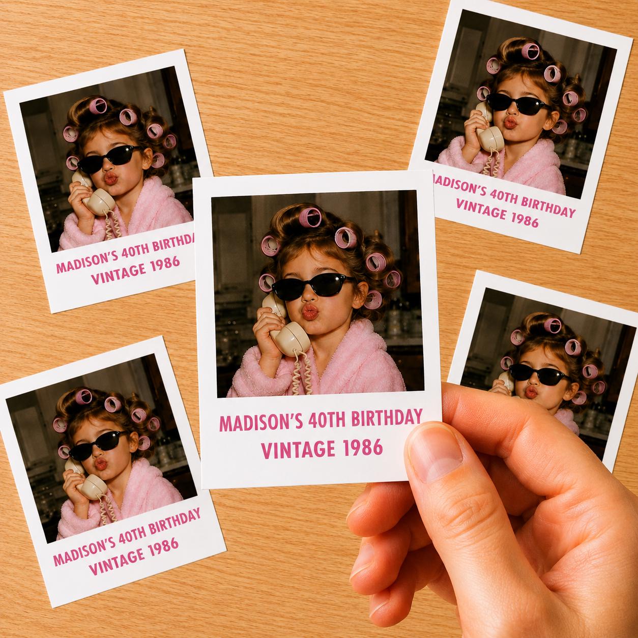 Custom Photo Stickers | Personalized Picture Stickers with Name & Year | Birthday Party Favors | Custom Party Favor Stickers | Face Stickers