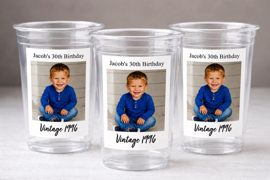 Custom Picture Party Favors | Personalized Photo Cups with Photo & Text | Birthday Decorations | 16oz Plastic Cups | Party Decor for Events