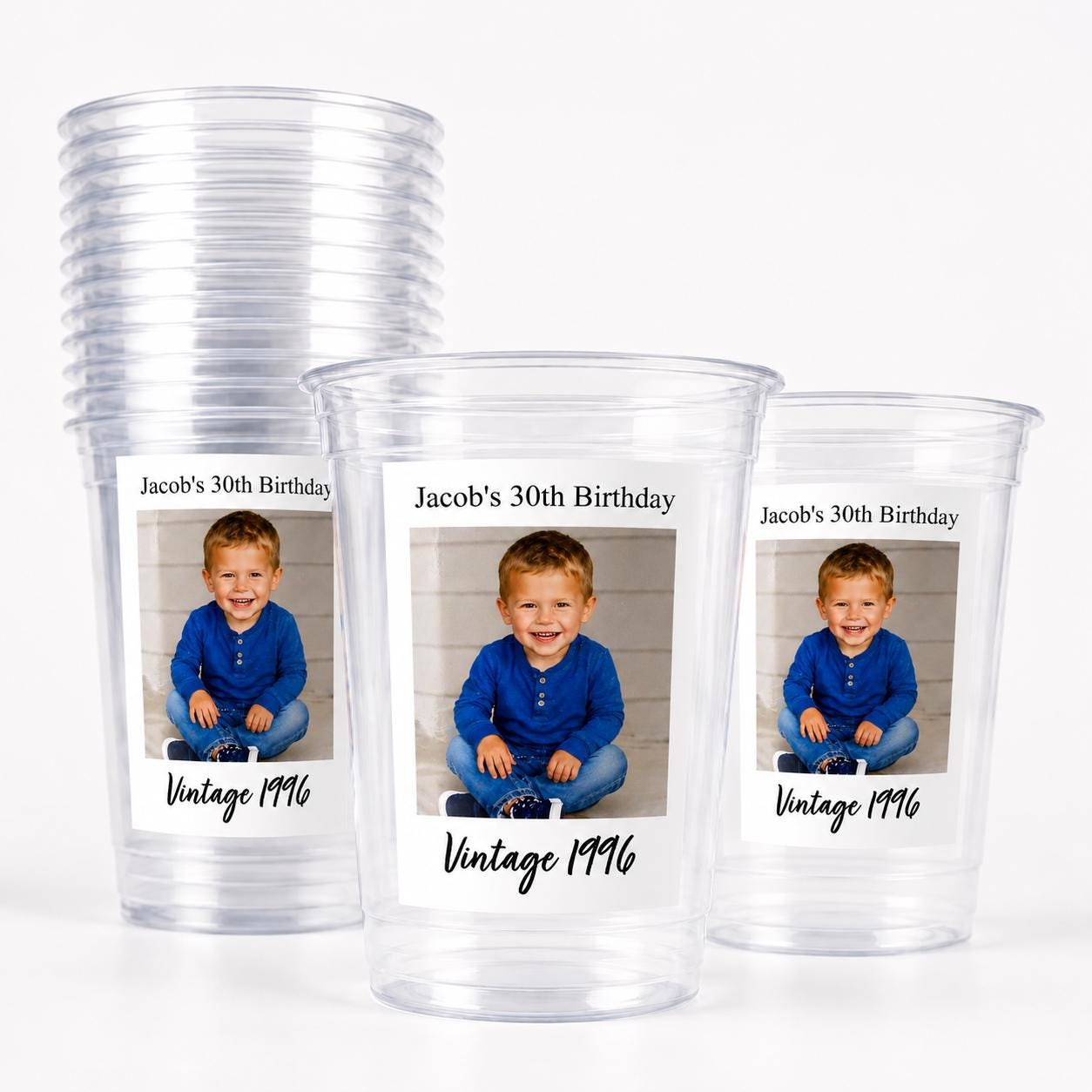 Custom Picture Party Favors | Personalized Photo Cups with Photo & Text | Birthday Decorations | 16oz Plastic Cups | Party Decor for Events