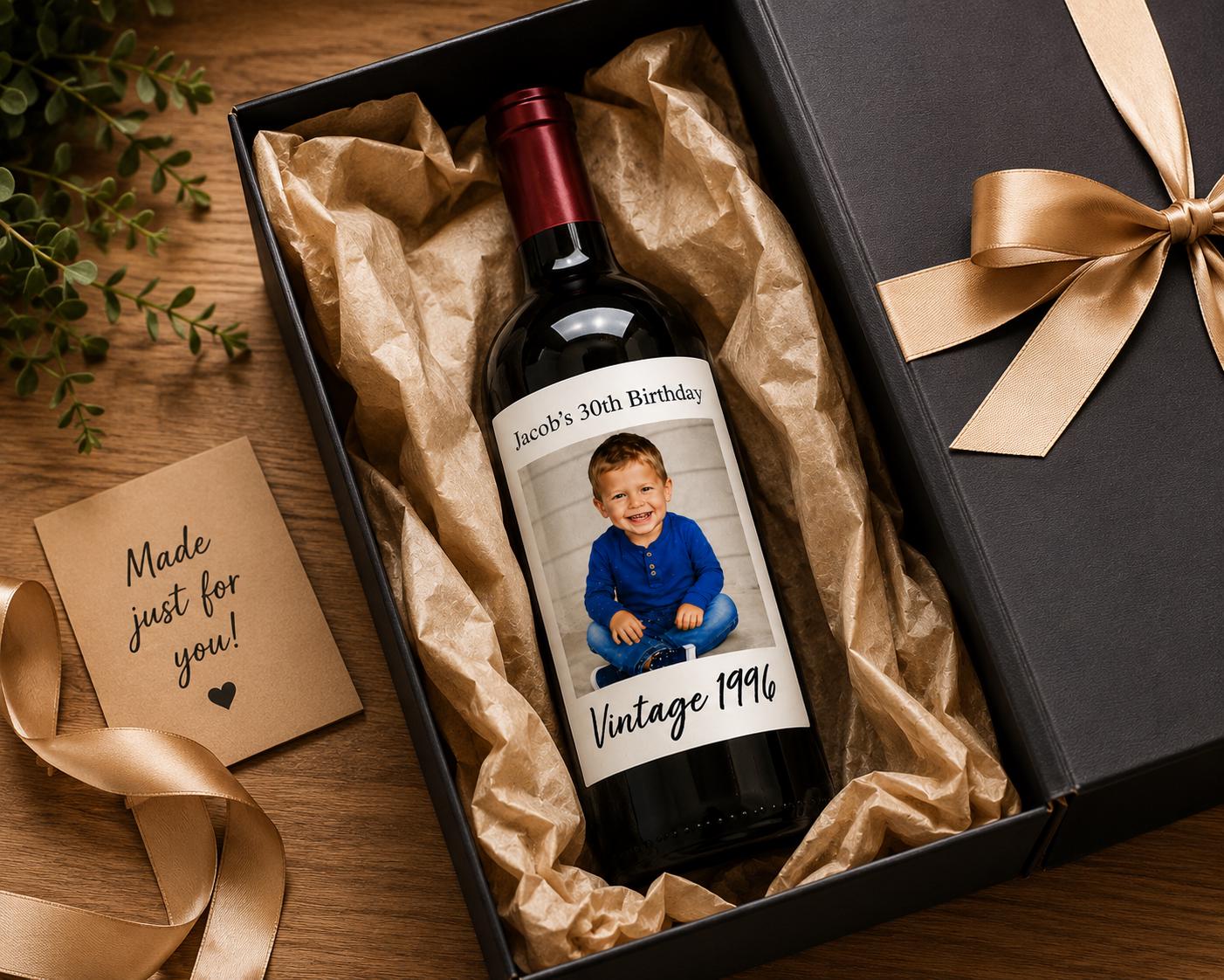 Personalized Wine Bottle Label with Photo | Vintage Year Wine Label | Custom Birthday Gift | Anniversary, Retirement Decor