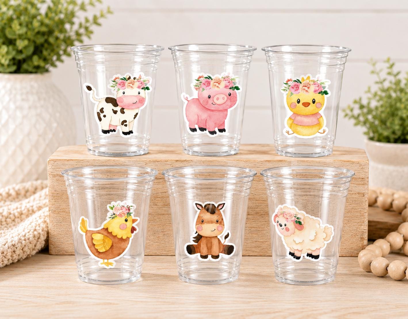 GIRL FARM PARTY Cups - Girl Farm Cups Farm Animal Cups Farm First Birthday Farm Baby Shower Barnyard Party Farm Birthday Decorations Farm