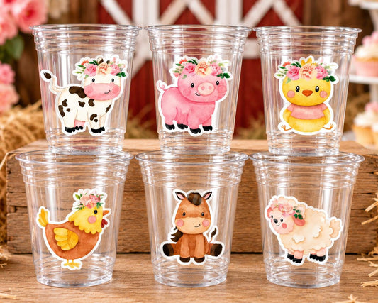 GIRL FARM PARTY Cups - Girl Farm Cups Farm Animal Cups Farm First Birthday Farm Baby Shower Barnyard Party Farm Birthday Decorations Farm