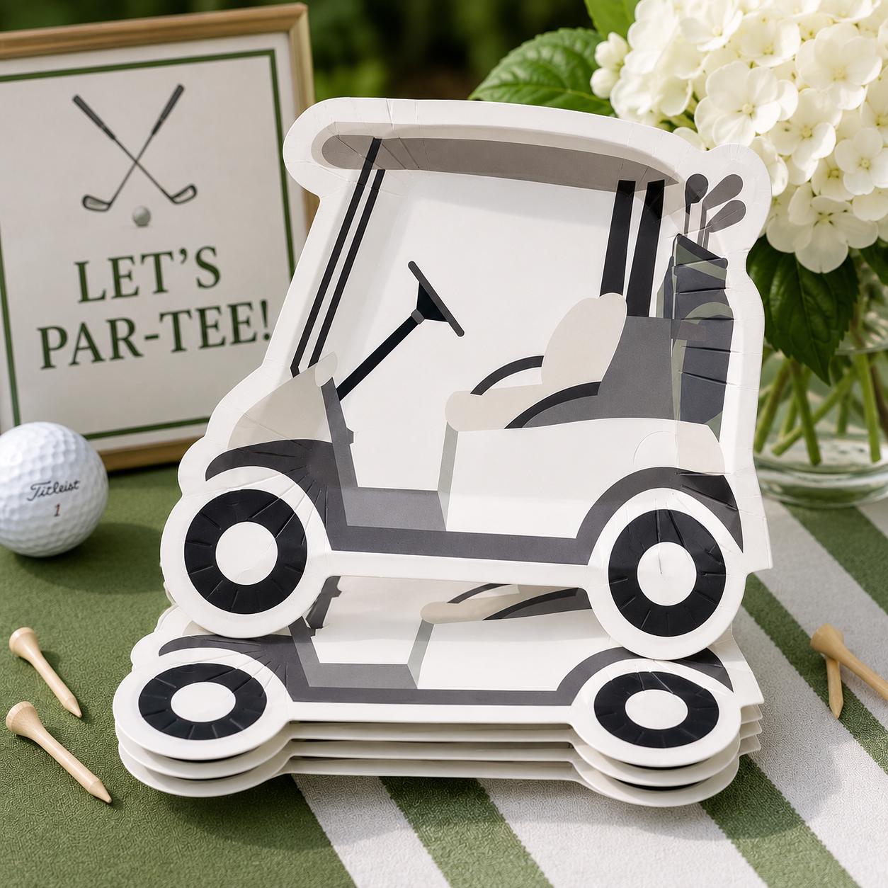 Golf Cart Dessert Plates 12ct | Golf Party Supplies | Hole In One Birthday Decorations | Golf Retirement Party Plates | Golf Theme | 8 Count