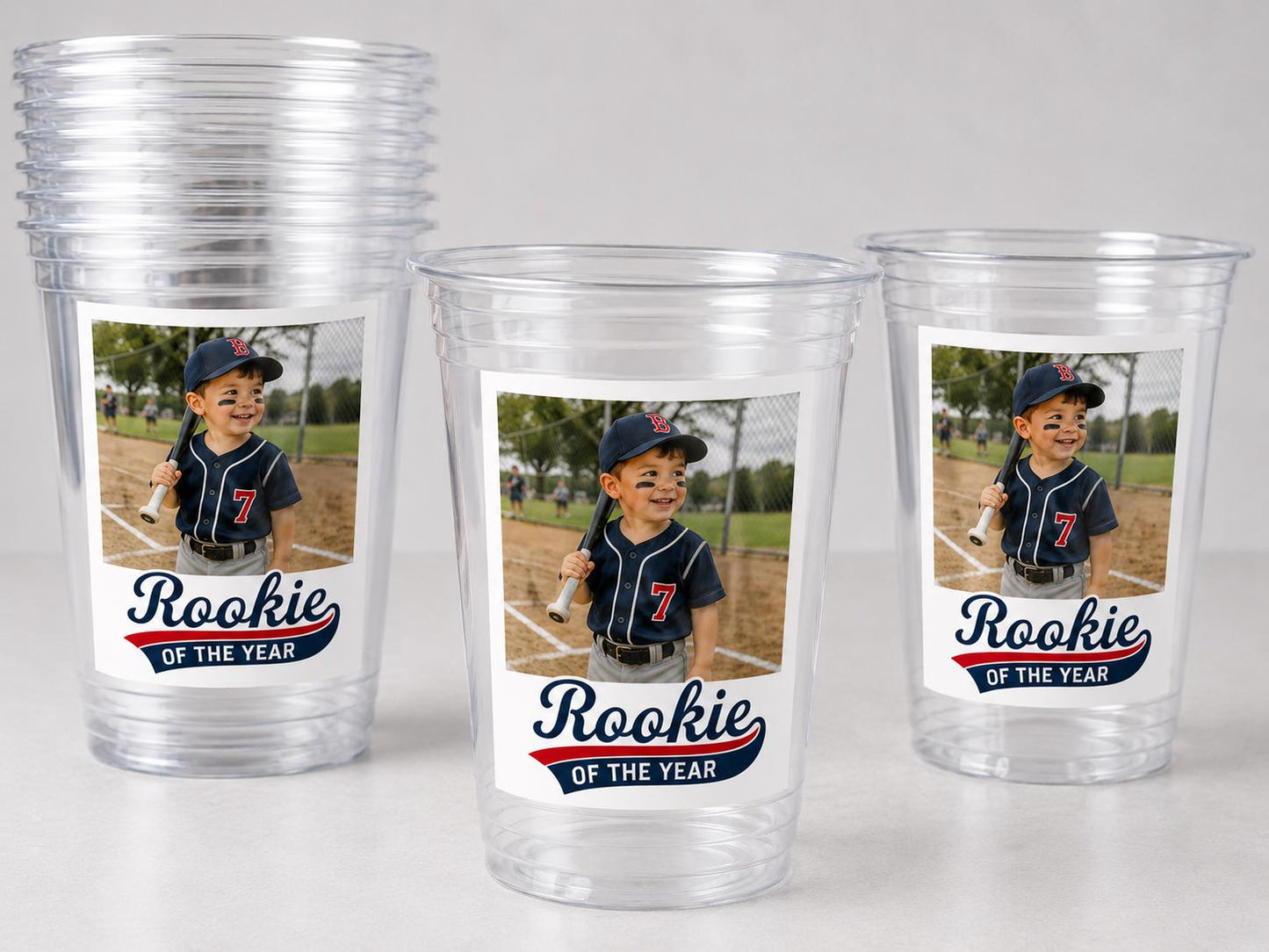 Rookie of the Year Photo Cups, Personalized Baseball Birthday Cups with Picture, Custom Little League Party Favors, Baseball Team Party Cups