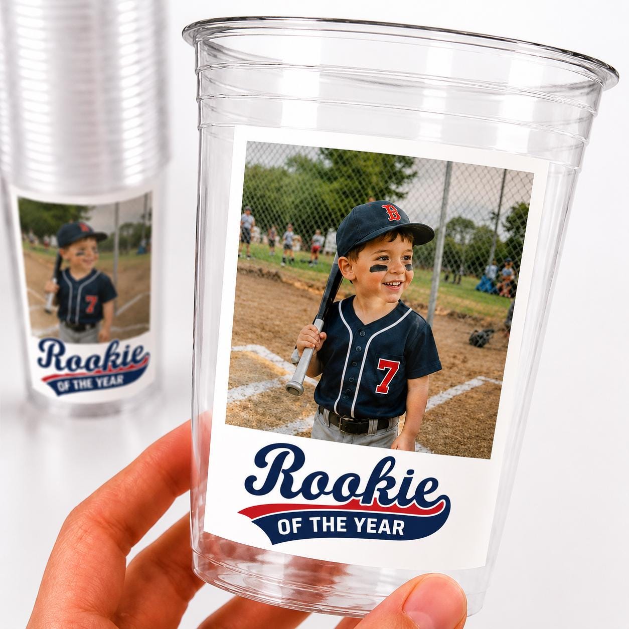 Rookie of the Year Photo Cups, Personalized Baseball Birthday Cups with Picture, Custom Little League Party Favors, Baseball Team Party Cups