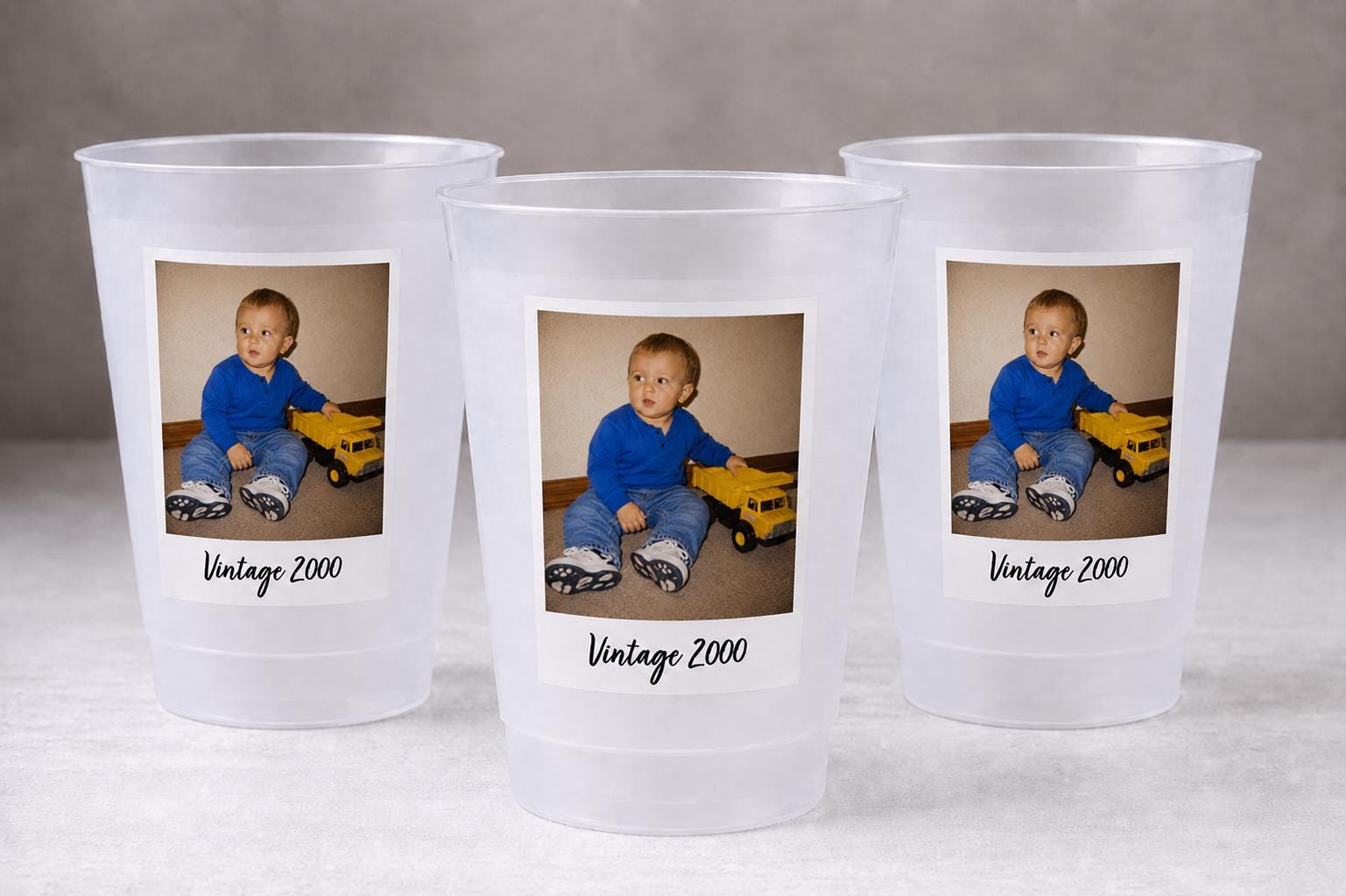Personalized Frosted Party Cups with Photo, Custom Reusable Party Favors, Picture Keepsake Cups for Birthdays, Graduations, Weddings, Events