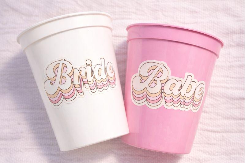 BRIDE AND BABE Party Cups - Bachelorette Party Cups Pink Bachelorette Cups Wedding Cups Bachelorette Party Favors Bride Babes Wedding Gifts