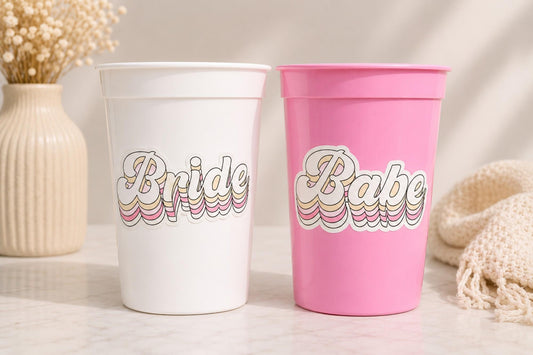 BRIDE AND BABE Party Cups - Bachelorette Party Cups Pink Bachelorette Cups Wedding Cups Bachelorette Party Favors Bride Babes Wedding Gifts