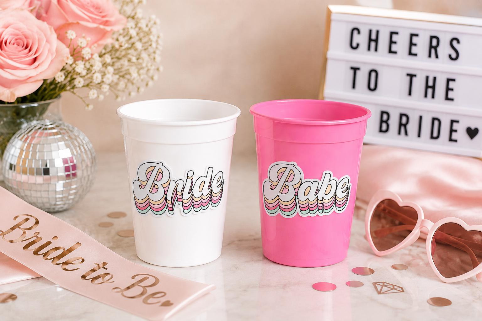 BRIDE AND BABE Party Cups - Bachelorette Party Cups Pink Bachelorette Cups Wedding Cups Bachelorette Party Favors Bride Babes Wedding Gifts