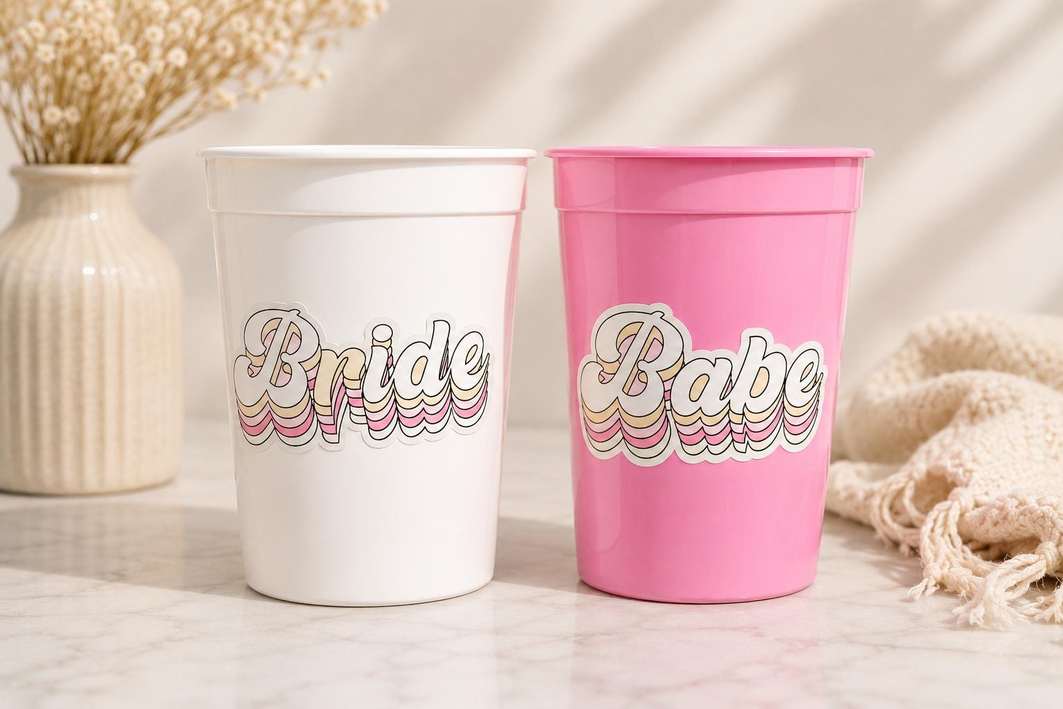 BRIDE AND BABE Party Cups - Bachelorette Party Cups Pink Bachelorette Cups Wedding Cups Bachelorette Party Favors Bride Babes Wedding Gifts