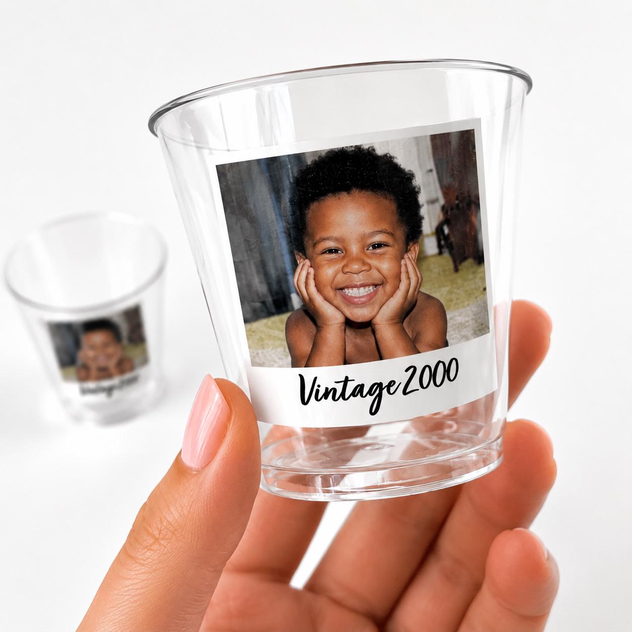 Custom Photo Shot Glasses 5oz Personalized Plastic Cocktail Cups– Add Your Photo & Text for Birthday Party Bachelorette Bachelor Bridal Cups