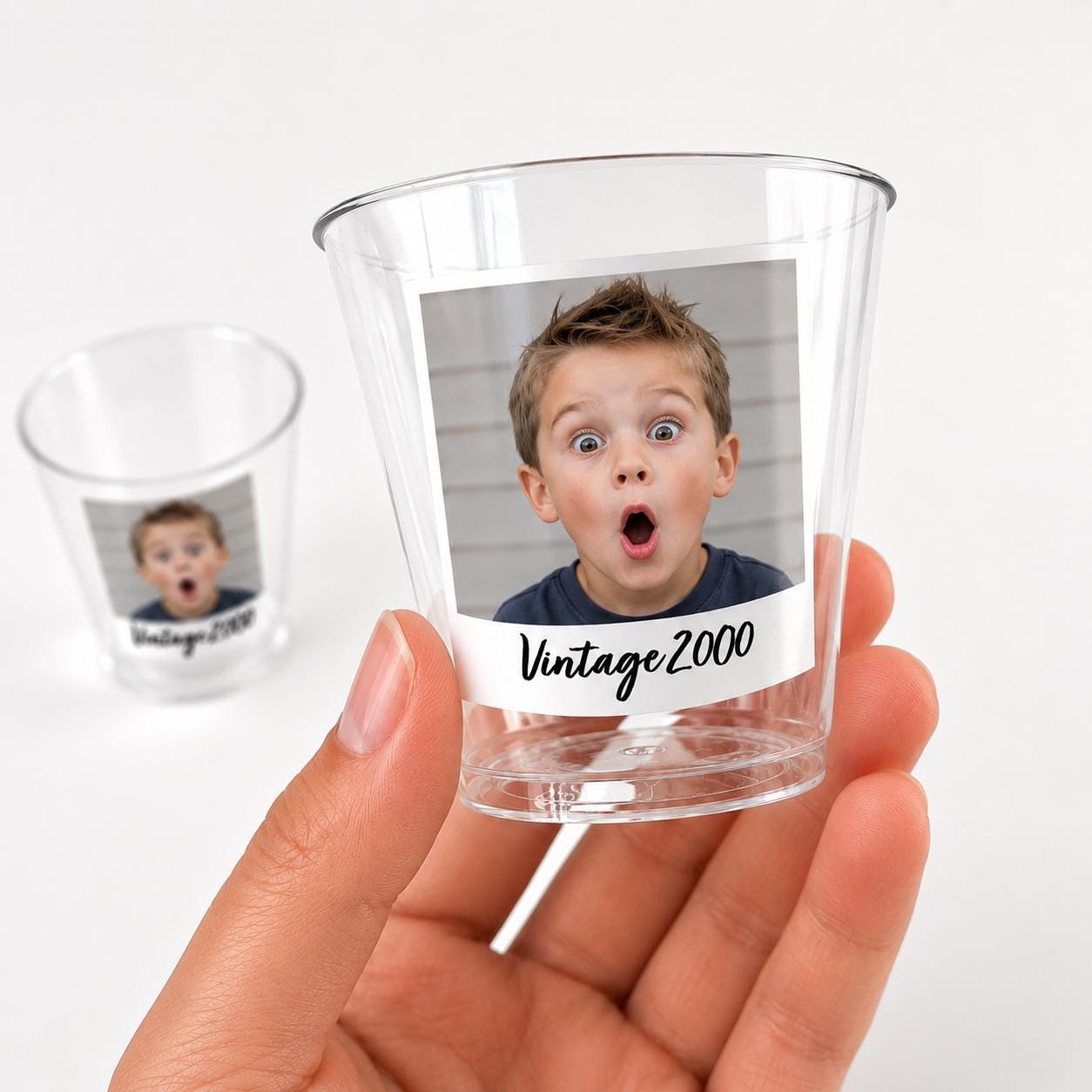 Custom Photo Shot Glasses 5oz Personalized Plastic Cocktail Cups– Add Your Photo & Text for Birthday Party Bachelorette Bachelor Bridal Cups