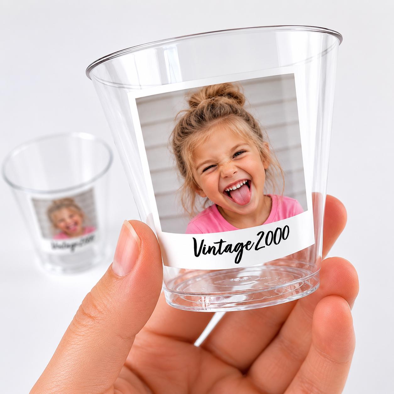 Custom Photo Shot Glasses 5oz Personalized Plastic Cocktail Cups– Add Your Photo & Text for Birthday Party Bachelorette Bachelor Bridal Cups