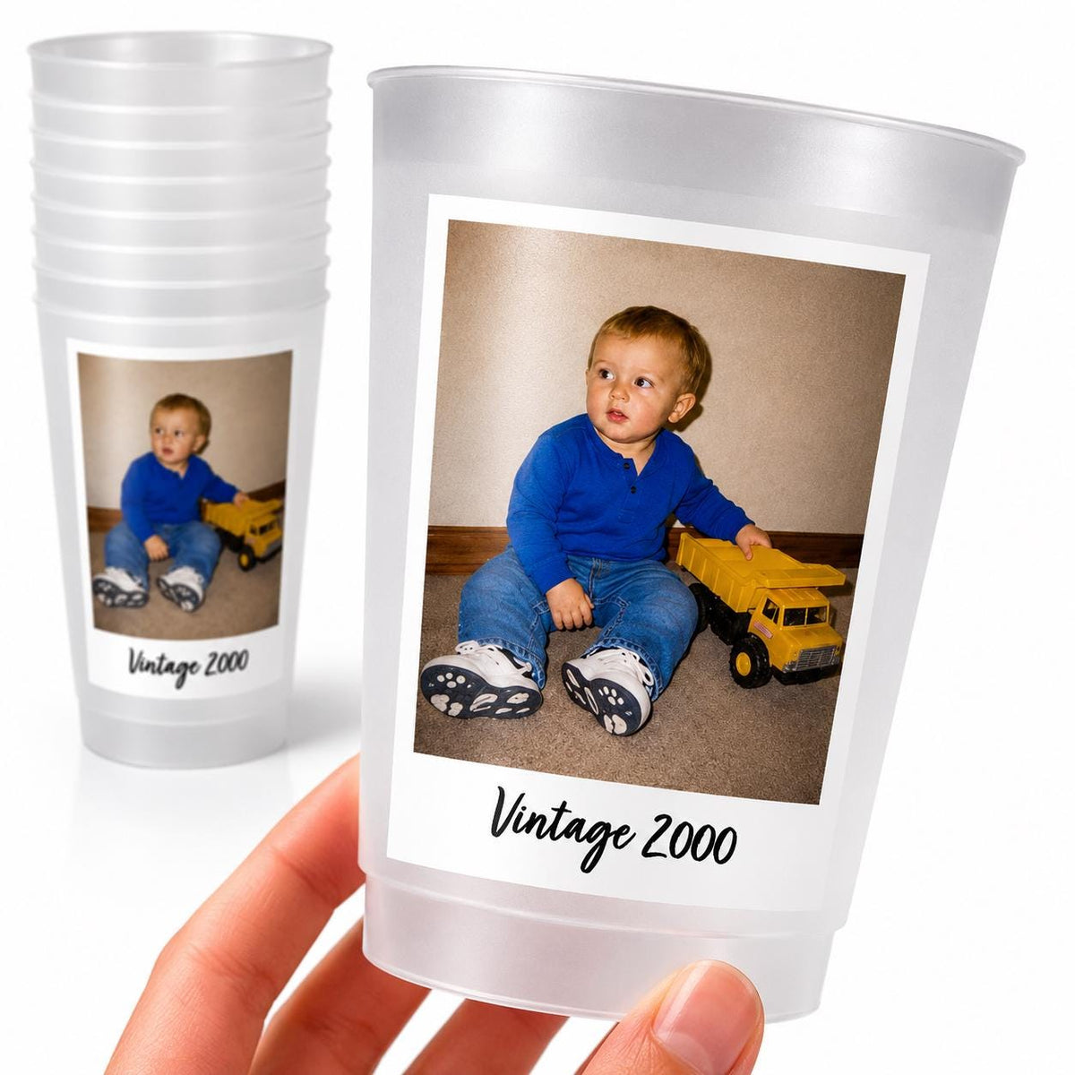Personalized Frosted Party Cups with Photo, Custom Reusable Party Favors, Picture Keepsake Cups for Birthdays, Graduations, Weddings, Events