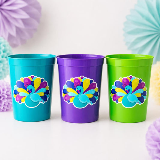 PEACOCK PARTY CUPS- Peacock Cups Peacock Decorations Peacock Birthday Peacock Party Peacock Party Favors Peacock Baby Shower Sprinkle