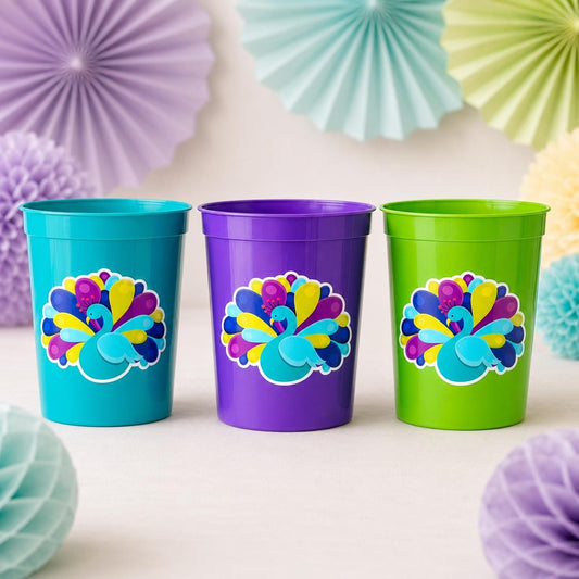 PEACOCK PARTY CUPS- Peacock Cups Peacock Decorations Peacock Birthday Peacock Party Peacock Party Favors Peacock Baby Shower Sprinkle