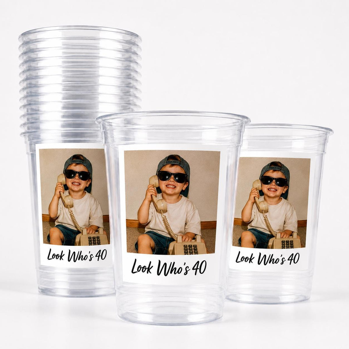 Look Who's 40 Custom Photo Cups, Personalized 40th Birthday Party Cups with Picture, Funny 40th Birthday Favors, Retro 40th, Birthday Decor