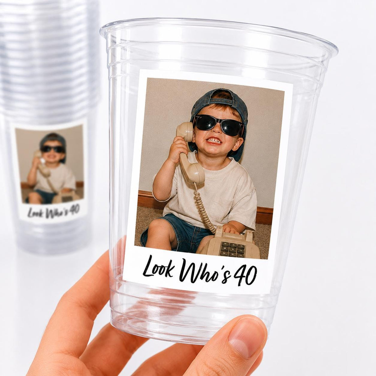 Look Who's 40 Custom Photo Cups, Personalized 40th Birthday Party Cups with Picture, Funny 40th Birthday Favors, Retro 40th, Birthday Decor