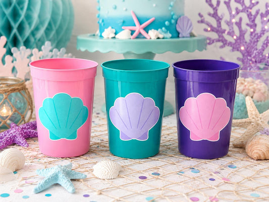 MERMAID PARTY CUPS Seashell Party Cups Mermaid Birthday Cups Mermaid Party Cups Mermaid Party Decorations Mermaid Party Favors Under The Sea