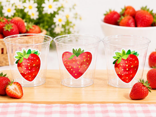 STRAWBERRY PARTY CUPS - Strawberry Birthday Cups Strawberry Cups First Birthday Strawberry Party Decorations Strawberry Baby Shower