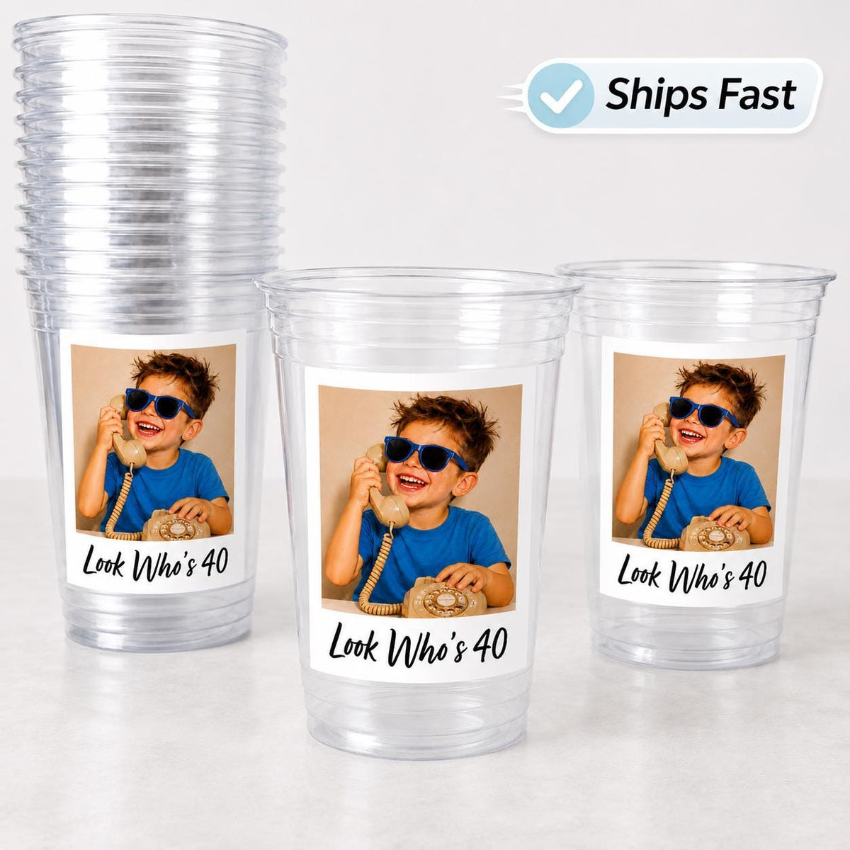 Look Who's 40 Custom Photo Cups, Personalized 40th Birthday Party Cups with Picture, Funny 40th Birthday Favors, Retro 40th, Birthday Decor
