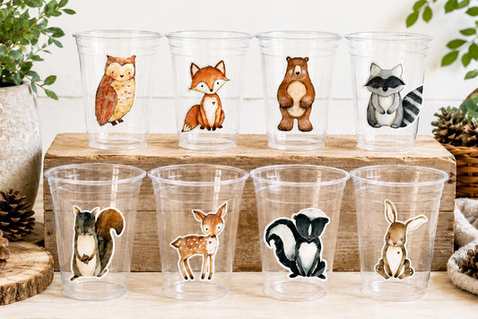 WOODLAND PARTY Cups- Woodland Cups Woodland Animals Woodland Decorations Woodland Birthday Woodland Baby Shower Woodland Birthday Party