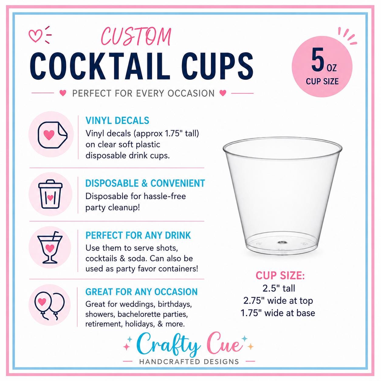 Custom Photo Shot Glasses 5oz Personalized Plastic Cocktail Cups– Add Your Photo & Text for Birthday Party Bachelorette Bachelor Bridal Cups