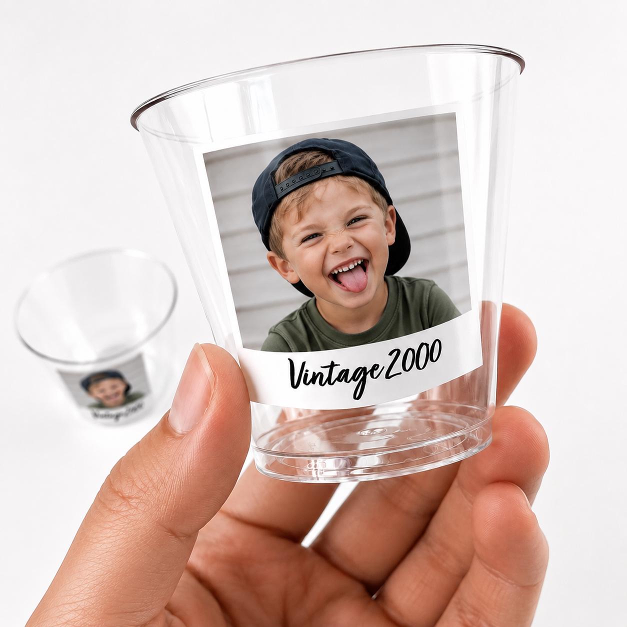 Custom Photo Shot Glasses 5oz Personalized Plastic Cocktail Cups– Add Your Photo & Text for Birthday Party Bachelorette Bachelor Bridal Cups