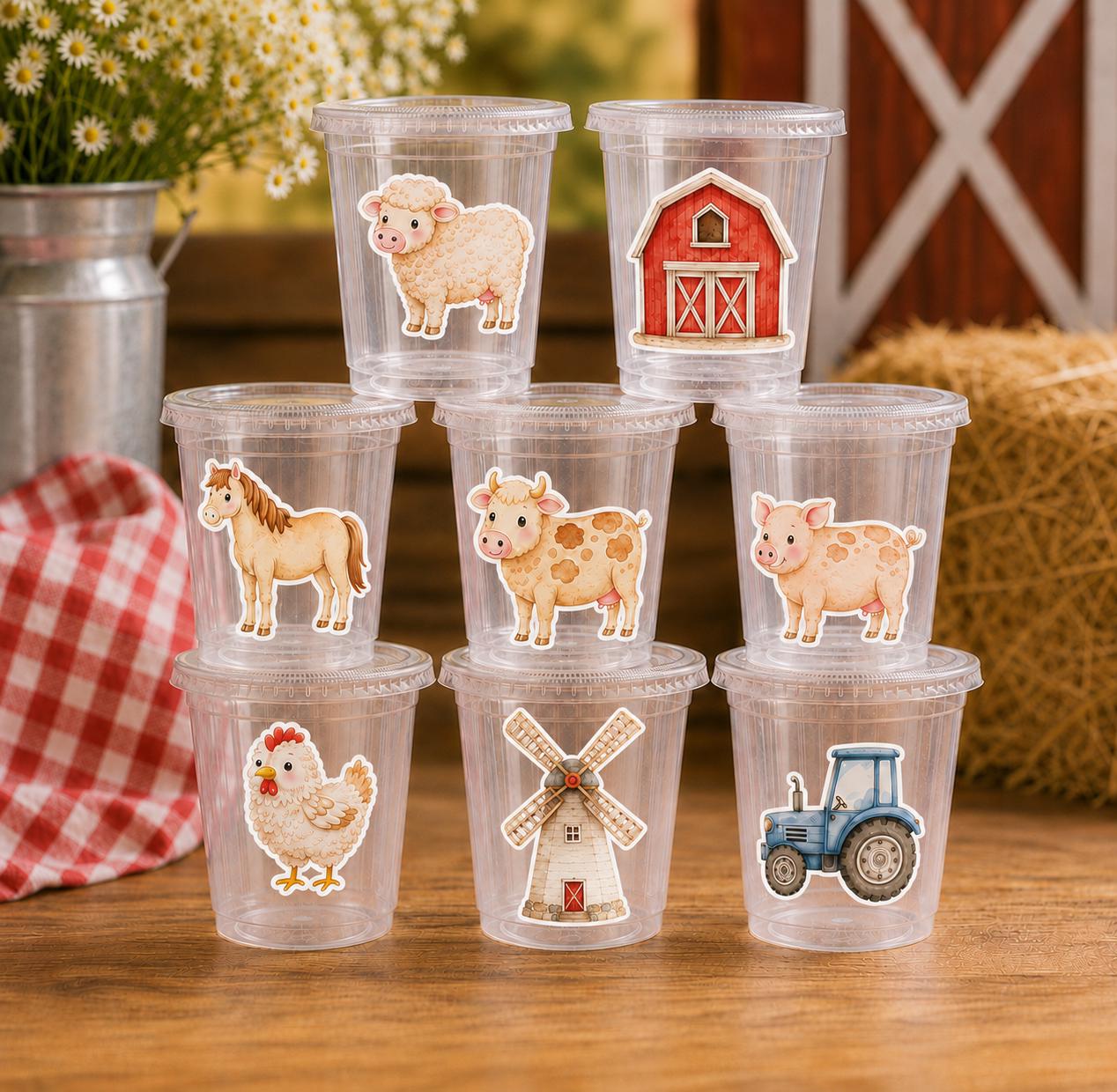 Farm Party Cups, Farm Animal Cups, Farm First Birthday, Barnyard Party Decorations, Farm Baby Shower, Birthday Favor Cups, Party Favor Cups