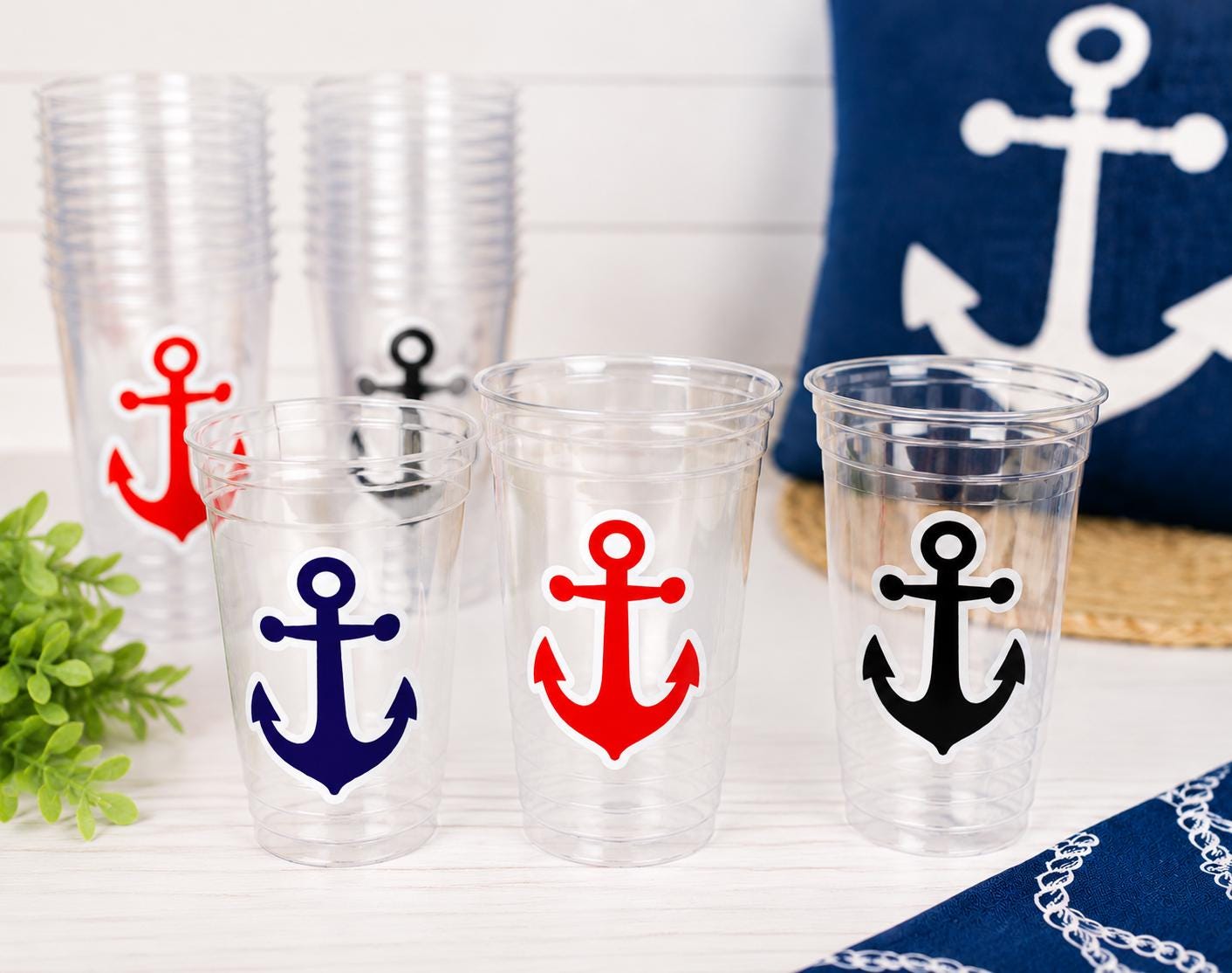 Nautical Anchor Party Cups | Personalized Coastal Wedding Cups | Nautical Bride, Bachelorette, Baby Shower, Birthday, Beach Party Favors