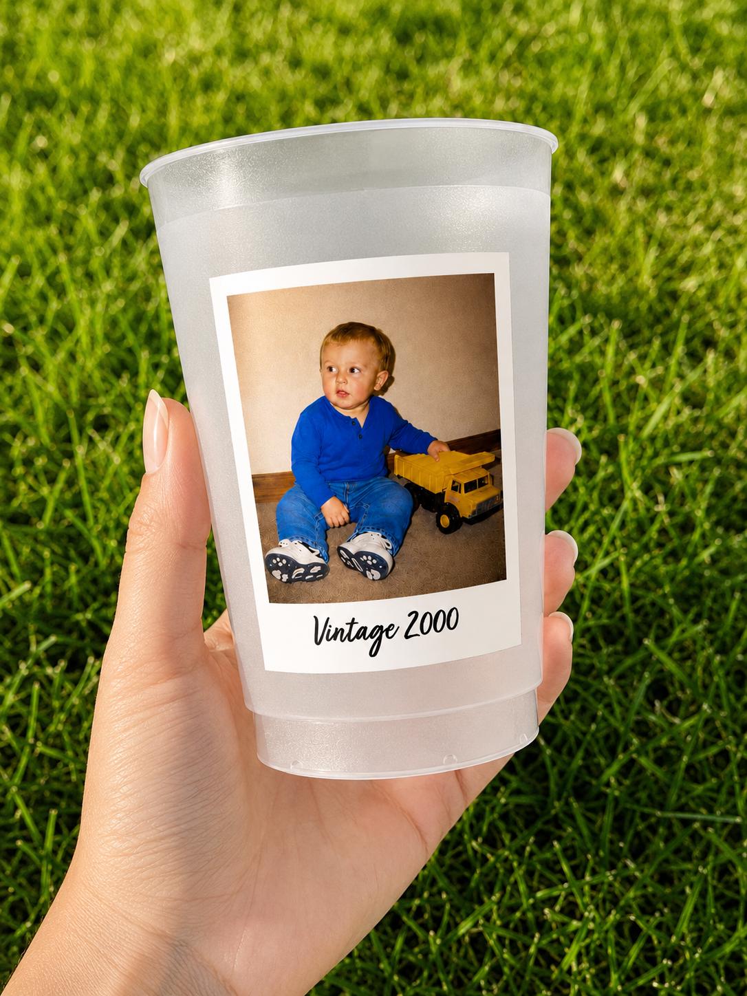 Personalized Frosted Party Cups with Photo, Custom Reusable Party Favors, Picture Keepsake Cups for Birthdays, Graduations, Weddings, Events