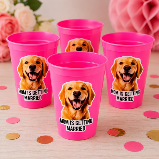 Personalized Dog Face Cups, Mom is Getting Married Cups, Bachelorette Party Favors, Bachelorette Party Games, Dog Face Bachelorette Cups