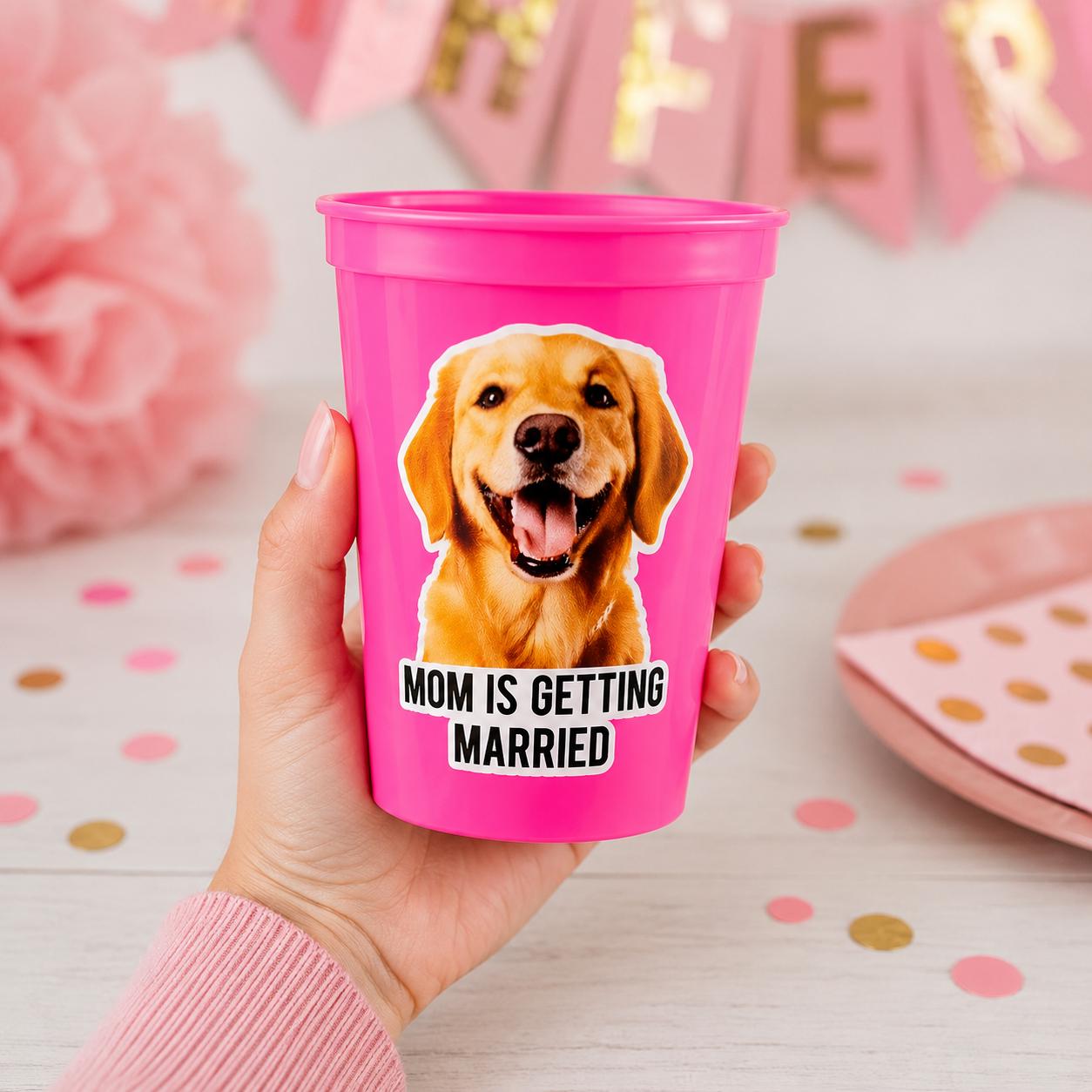 Personalized Dog Face Cups, Mom is Getting Married Cups, Bachelorette Party Favors, Bachelorette Party Games, Dog Face Bachelorette Cups