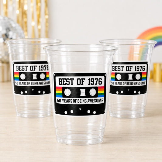 50th BIRTHDAY PARTY CUPS 50th Party Decorations 50th Party Favors 50th Birthday Cassette Tape Cups Best of 1975 Birthday Party Vintage 1975