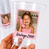 Personalized Birthday Photo Cups | Custom Pink Picture Cups | Pink Party Cups with custom image | Birthday Favors | 21st, 30th, 40th, 50th