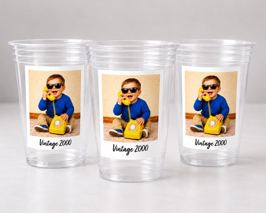 Custom Photo Cups 16oz Personalized Party Cups with Picture and text | Vintage Year Birthday Decorations | Custom Birthday Cups | Ships Fast